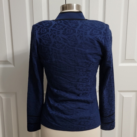 Vintage Misook Knit 4-Button Jacket Floral Navy Black Women’s XS - Picture 2 of 4